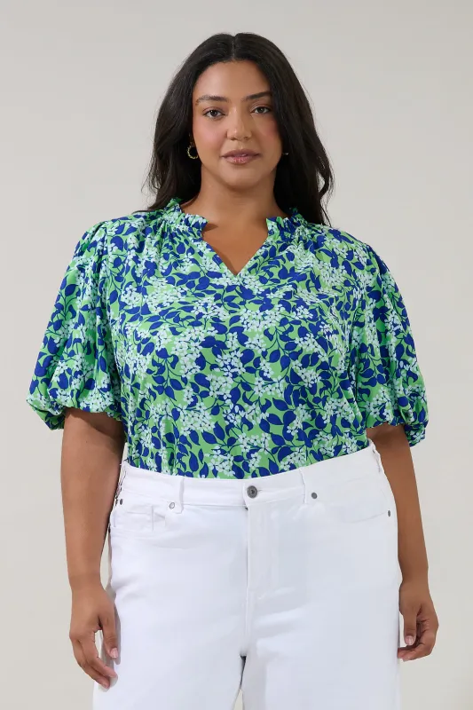 Kelley Bubble Sleeve Blouse Floral Curve made by Sugarlips