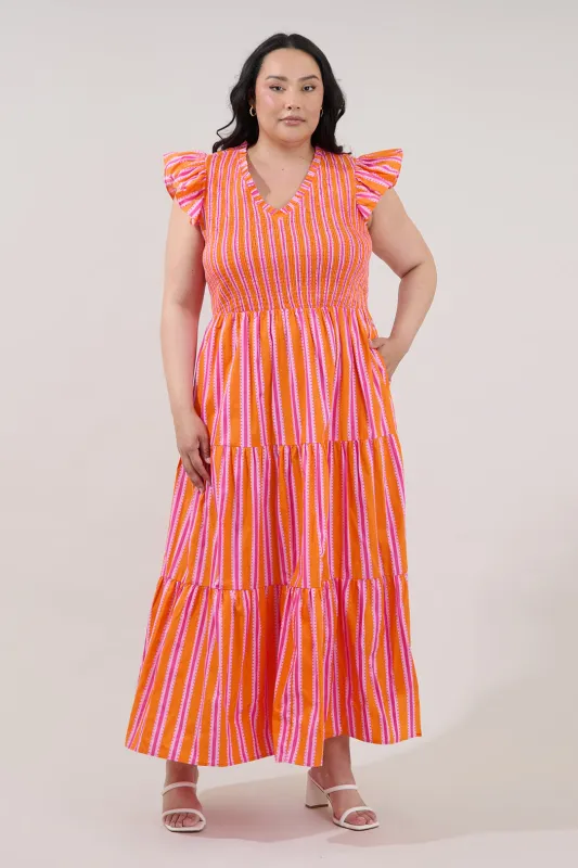 Sunfire Tiered Midi Dress Candy Stripe Curve made by Sugarlips