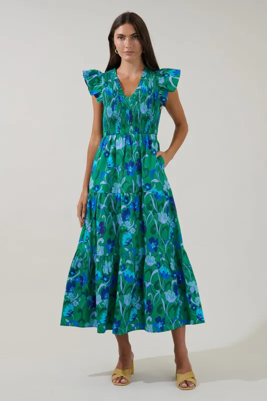 Sunfire Tiered Midi Dress Lomeli Floral made by Sugarlips