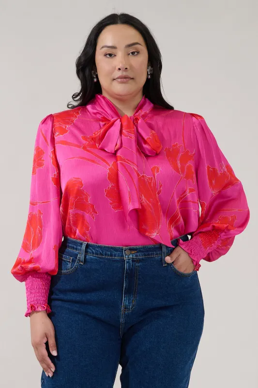 Etienne Tie Neck Long Sleeve Blouse Gleny Floral Curve made by Sugarlips