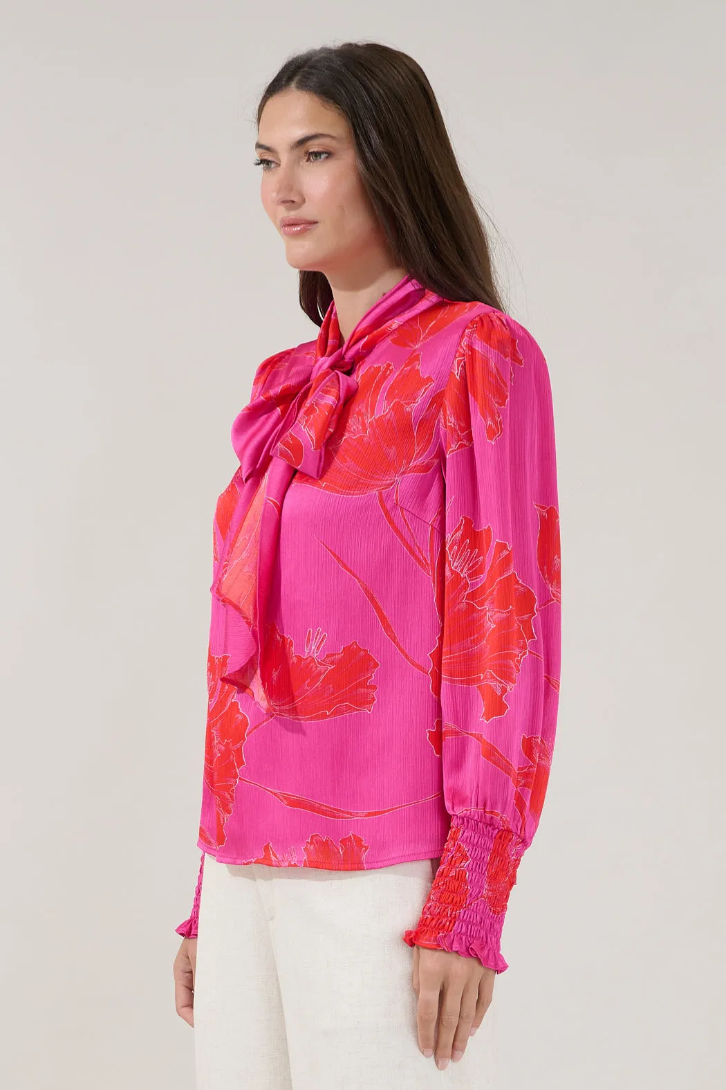 Etienne Tie Neck Long Sleeve Blouse Gleny Floral sold by Sugarlips product image thumbnail 3