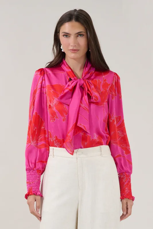 Etienne Tie Neck Long Sleeve Blouse Gleny Floral made by Sugarlips