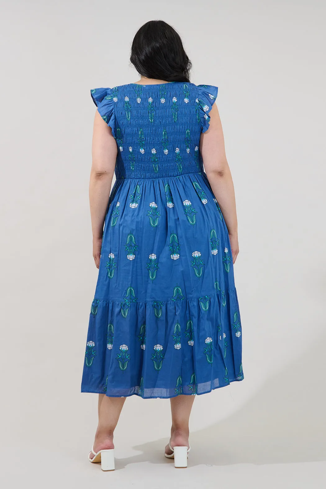 Angie Smocked Tiered Midi Dress Amena Floral Curve sold by Sugarlips product image thumbnail 2