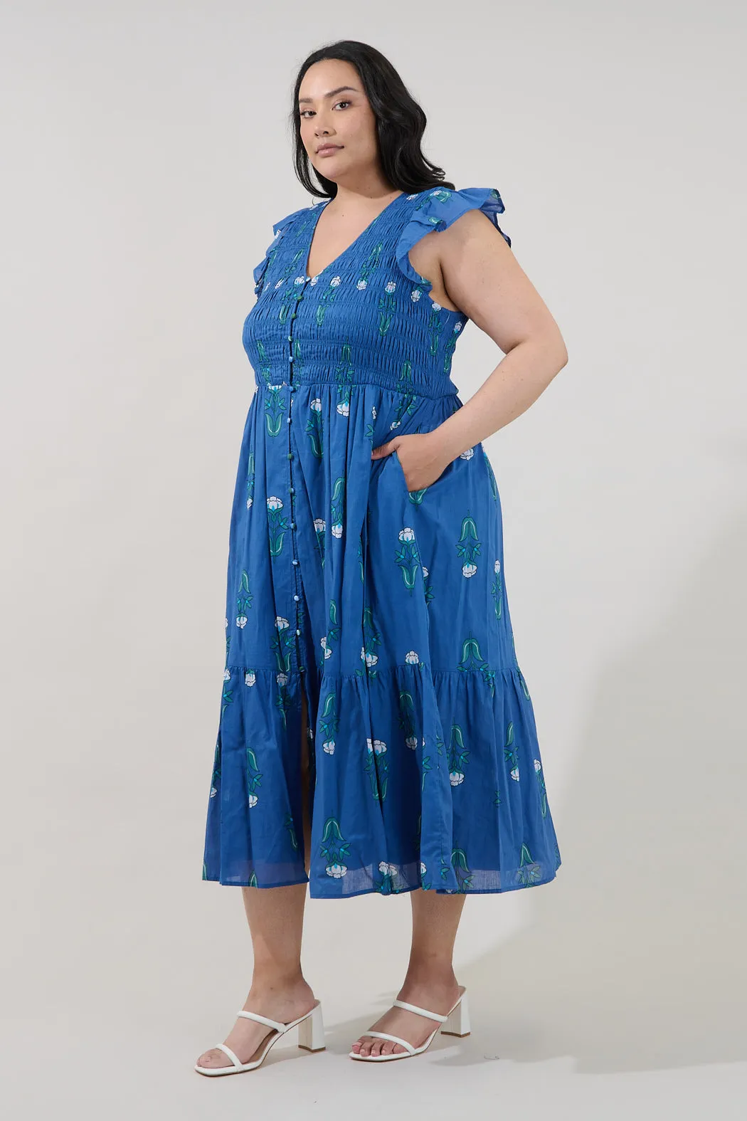 Angie Smocked Tiered Midi Dress Amena Floral Curve sold by Sugarlips product image thumbnail 3