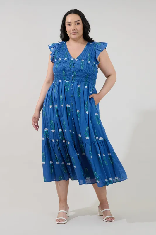 Angie Smocked Tiered Midi Dress Amena Floral Curve made by Sugarlips