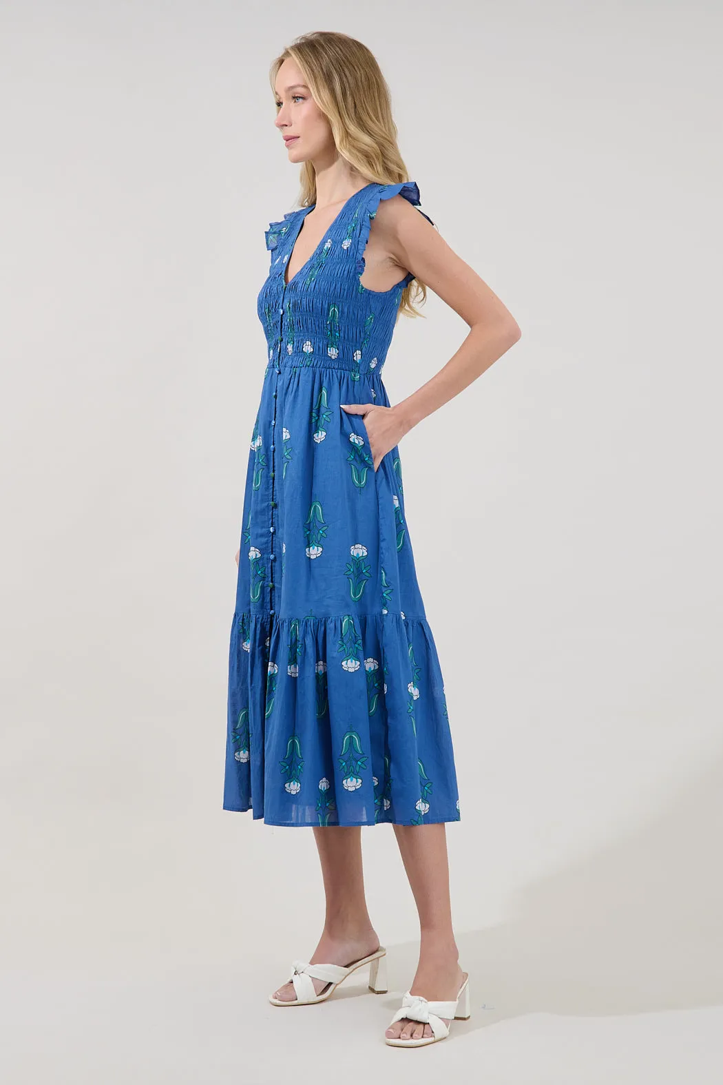 Angie Smocked Tiered Midi Dress Amena Floral sold by Sugarlips product image thumbnail 3