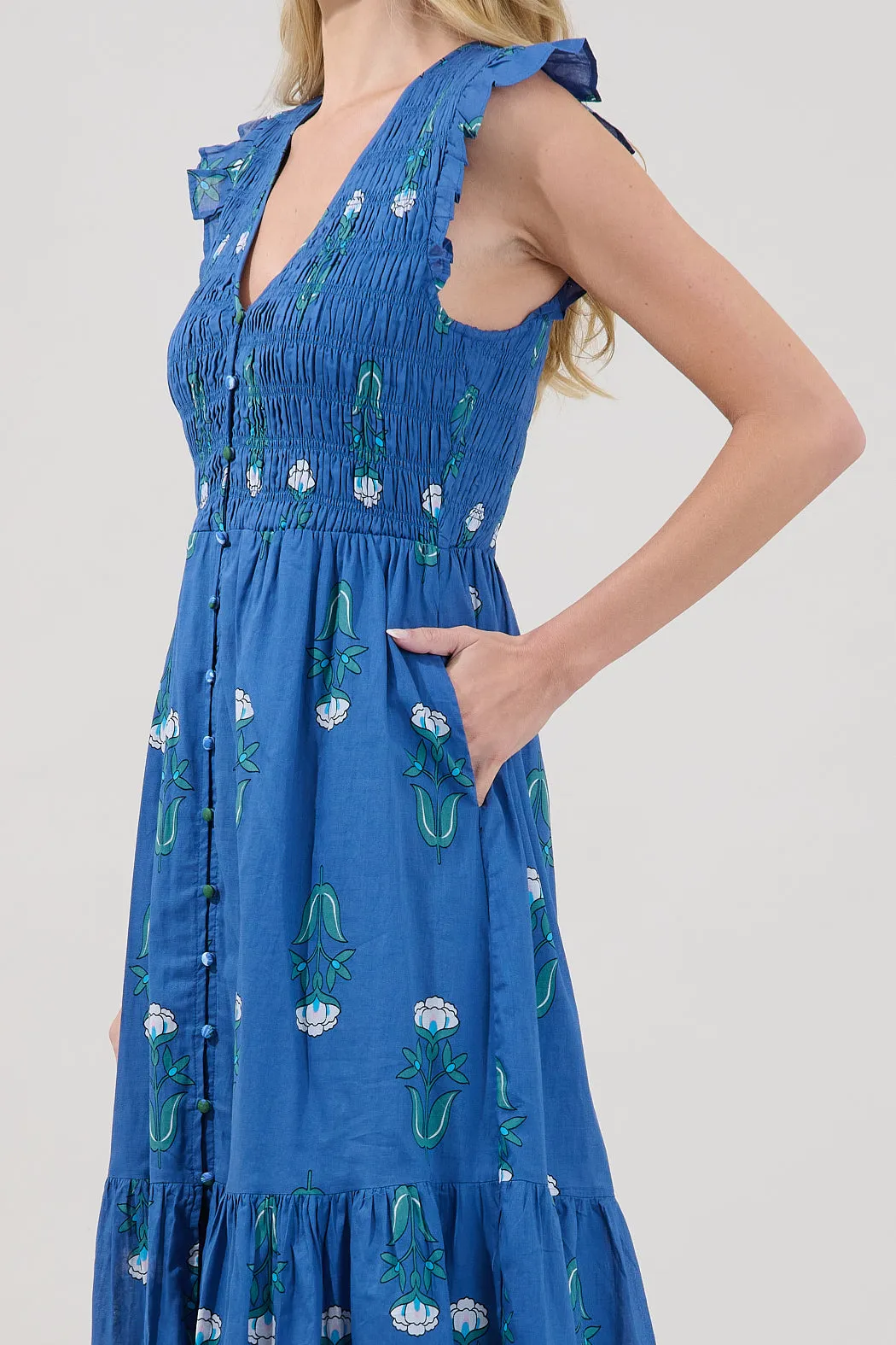 Angie Smocked Tiered Midi Dress Amena Floral sold by Sugarlips product image thumbnail 4