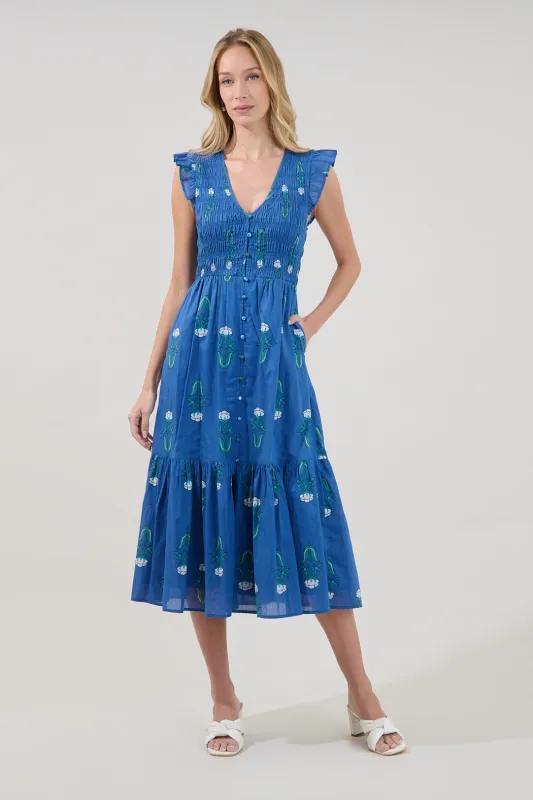 Angie Smocked Tiered Midi Dress Amena Floral made by Sugarlips