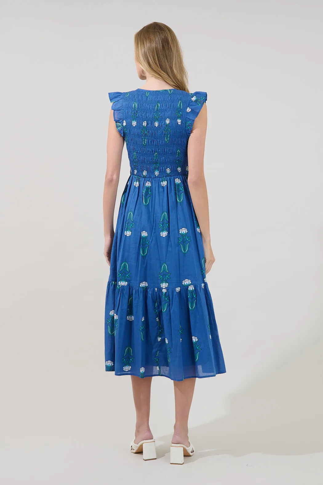 Angie Smocked Tiered Midi Dress Amena Floral sold by Sugarlips product image thumbnail 2