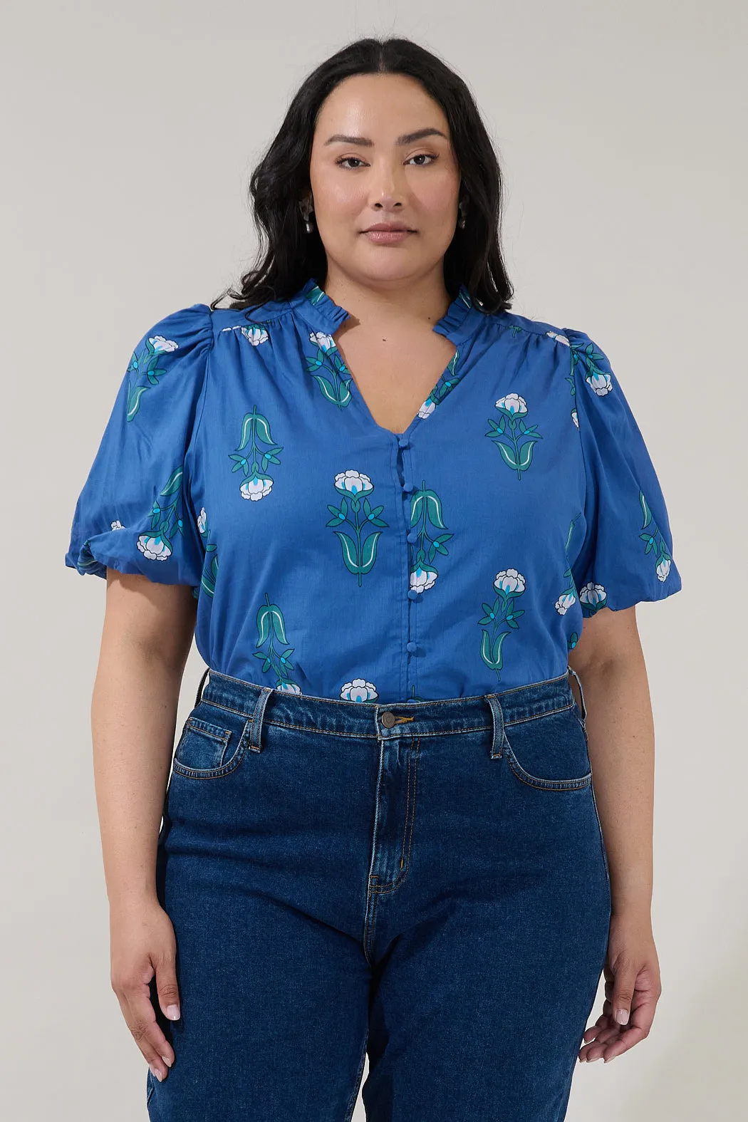 Idara Button Down Top Amena Floral Curve sold by Sugarlips