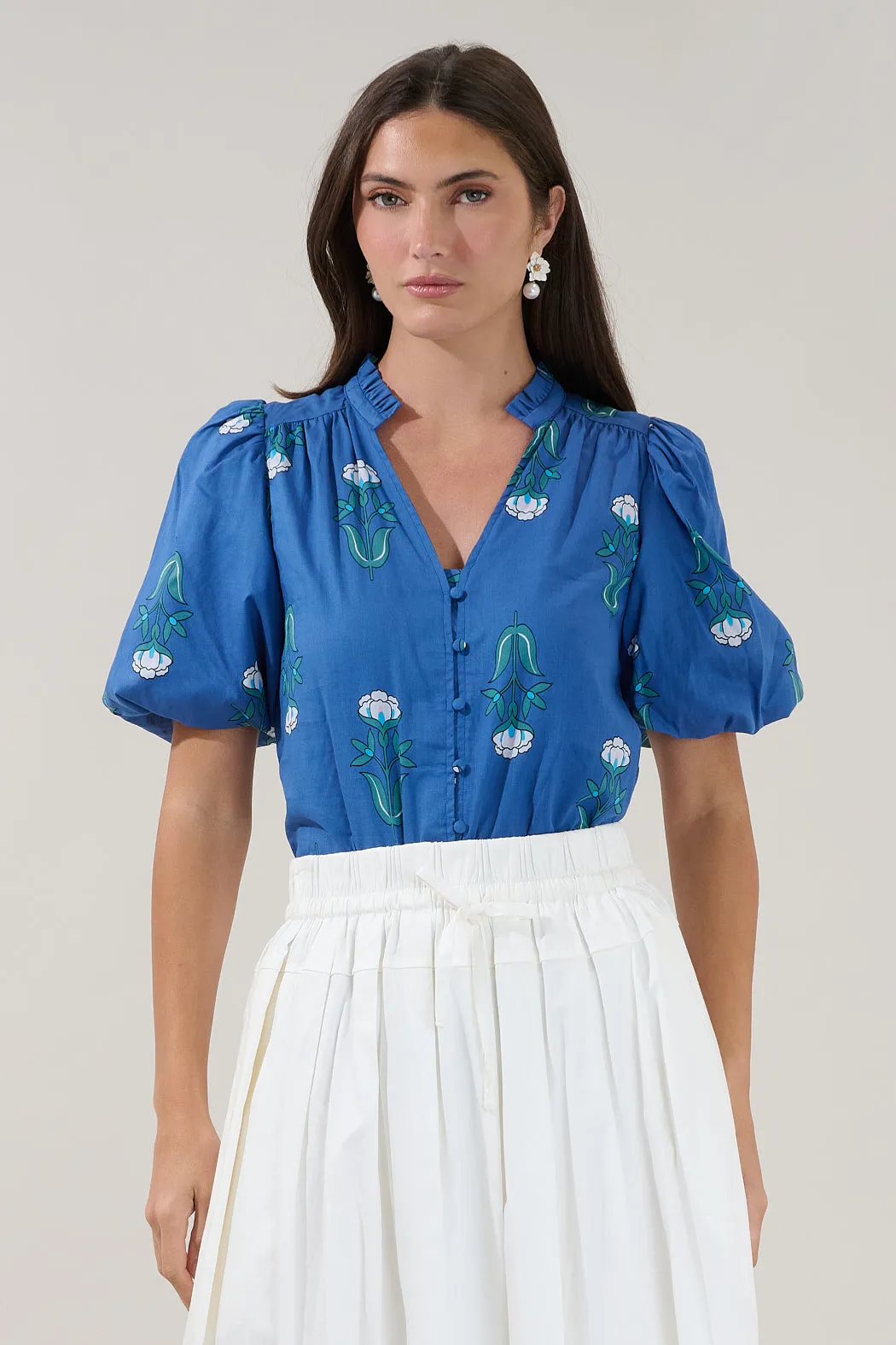 Idara Button Down Top Amena Floral sold by Sugarlips