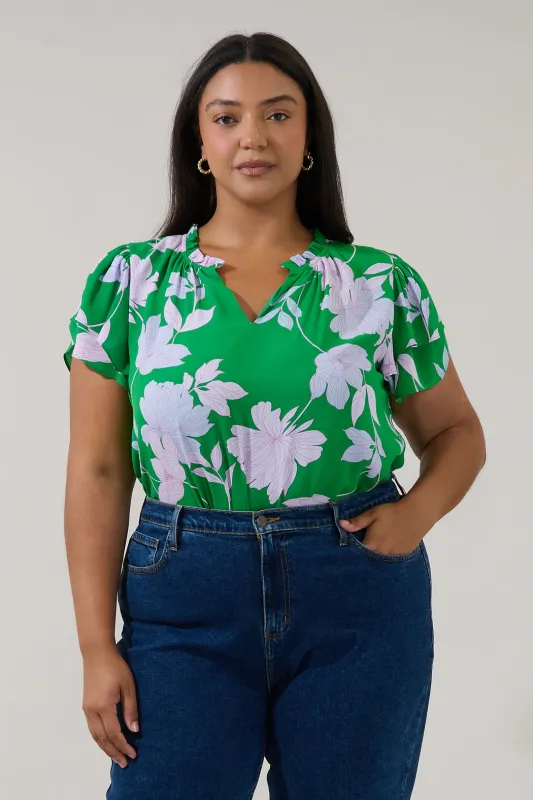 Montie Ruffle Blouse Merla Floral Curve made by Sugarlips