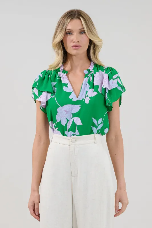 Montie Ruffle Tie Neck Blouse Merla Floral made by Sugarlips