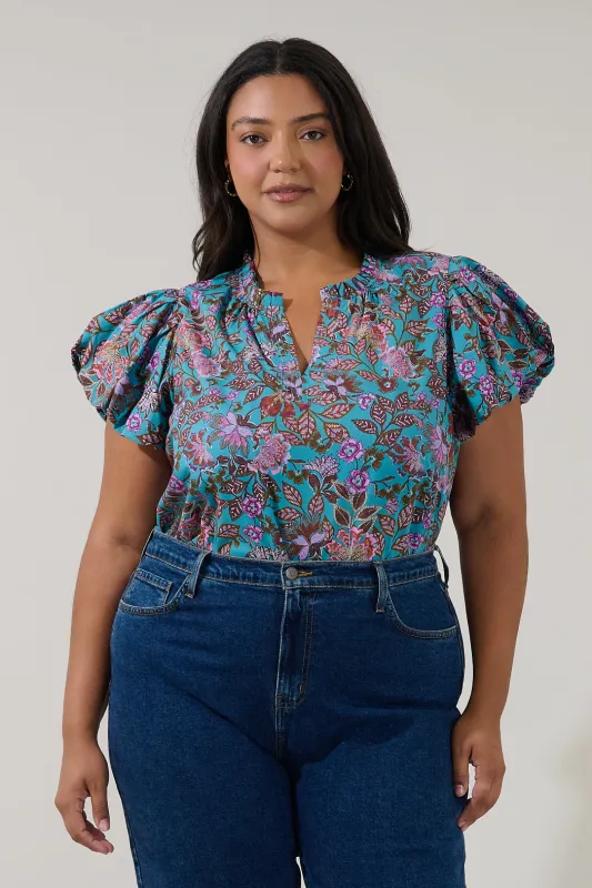 Keni Split Neck Top Berlin Floral Curve made by Sugarlips