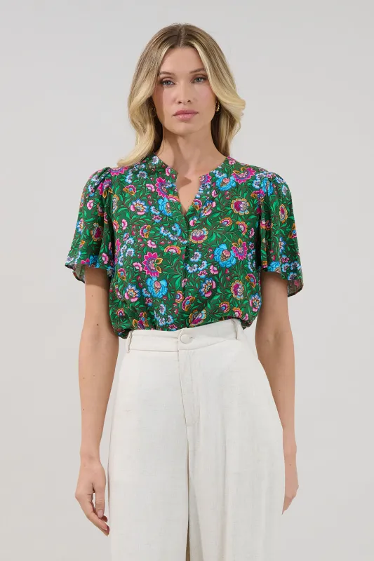 Mivie Pleated Top Botanical made by Sugarlips