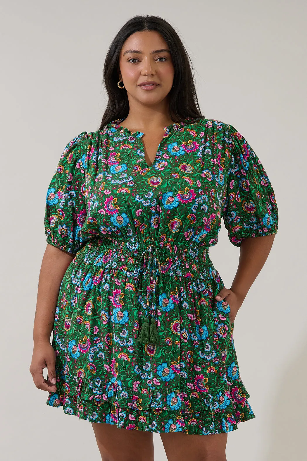 Jurie Smocked Mini Dress Botanical Curve sold by Sugarlips