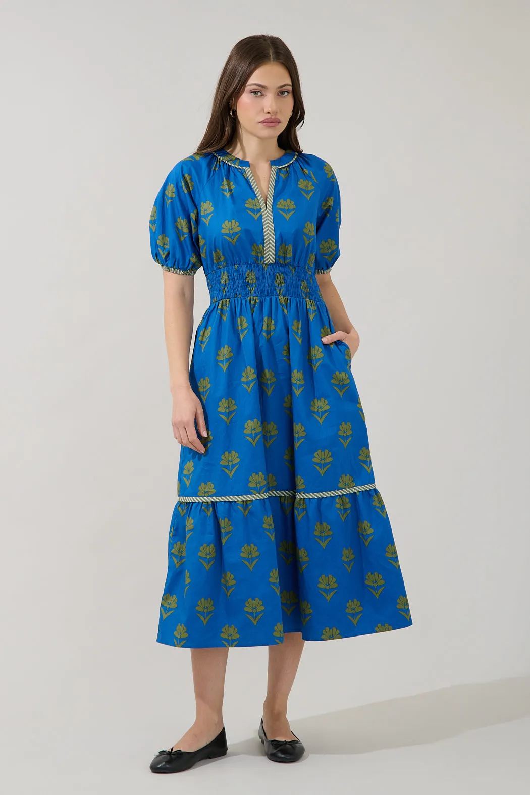 Jara Puff Sleeve Midi Dress Countryside sold by Sugarlips