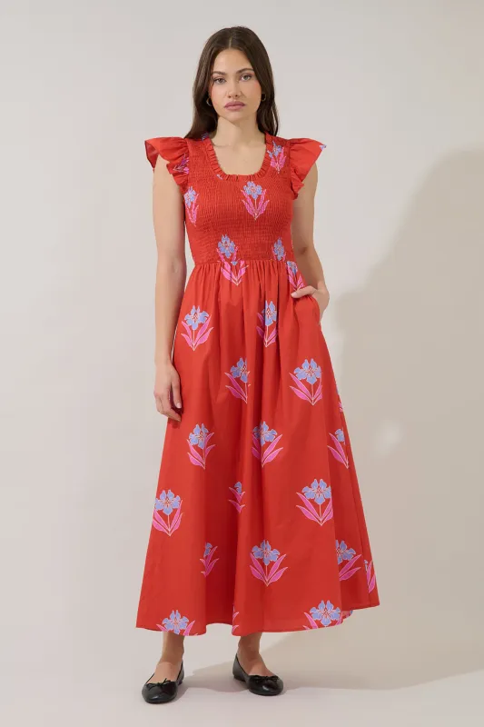 Sherly Smocked Midi Dress Floral made by Sugarlips