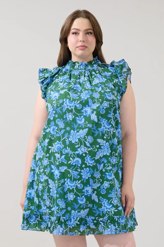 Damson Ruffle Shift Dress Cornflower Curve made by Sugarlips