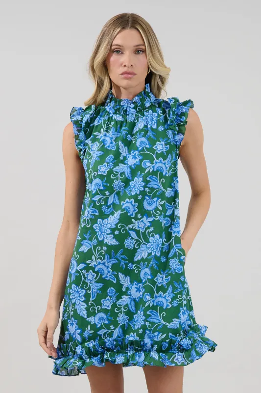 Damson Ruffle Shift Dress Cornflower made by Sugarlips