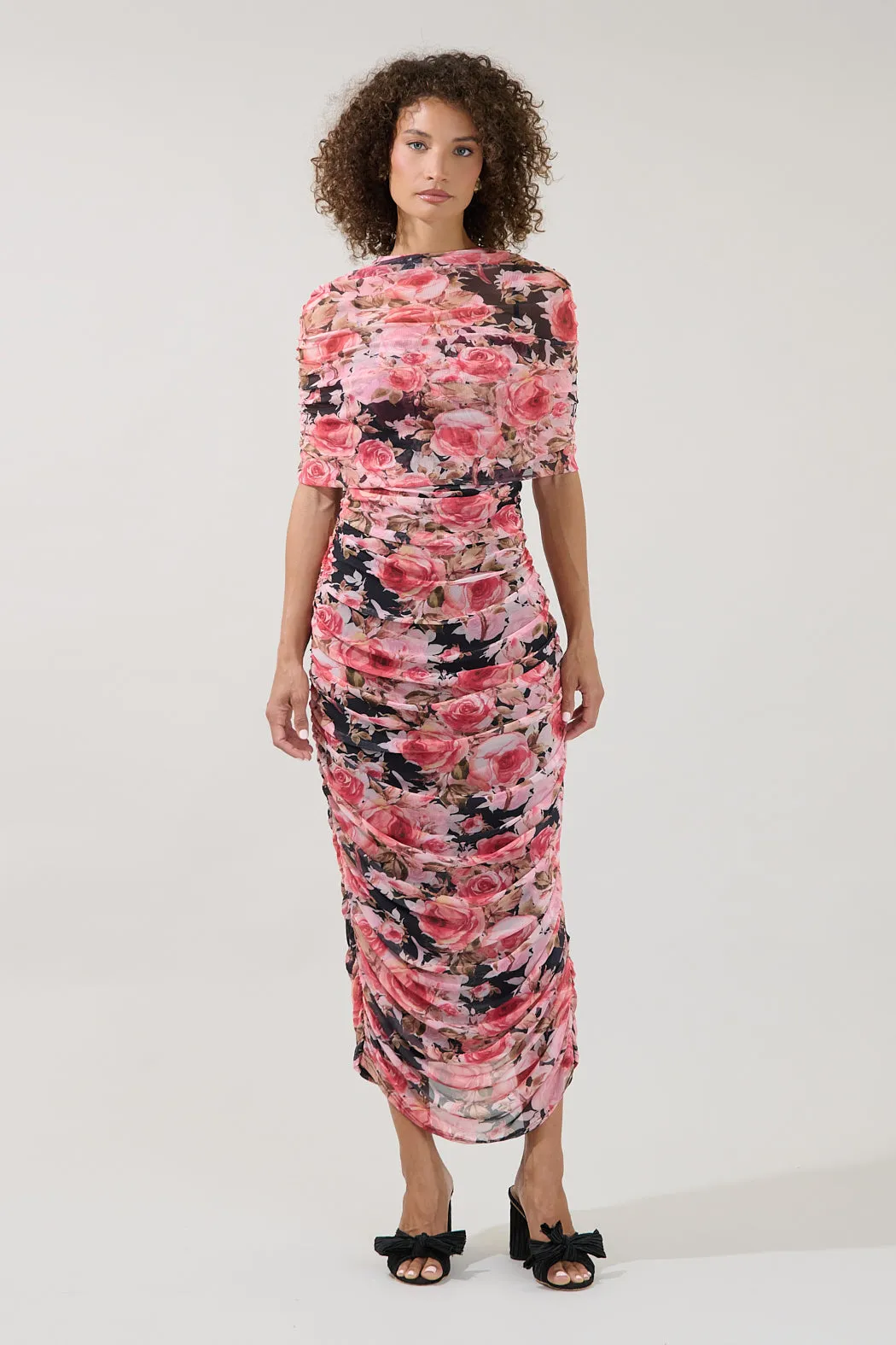 Jenna Ruched Mesh Midi Dress Floral sold by Sugarlips product image thumbnail 5