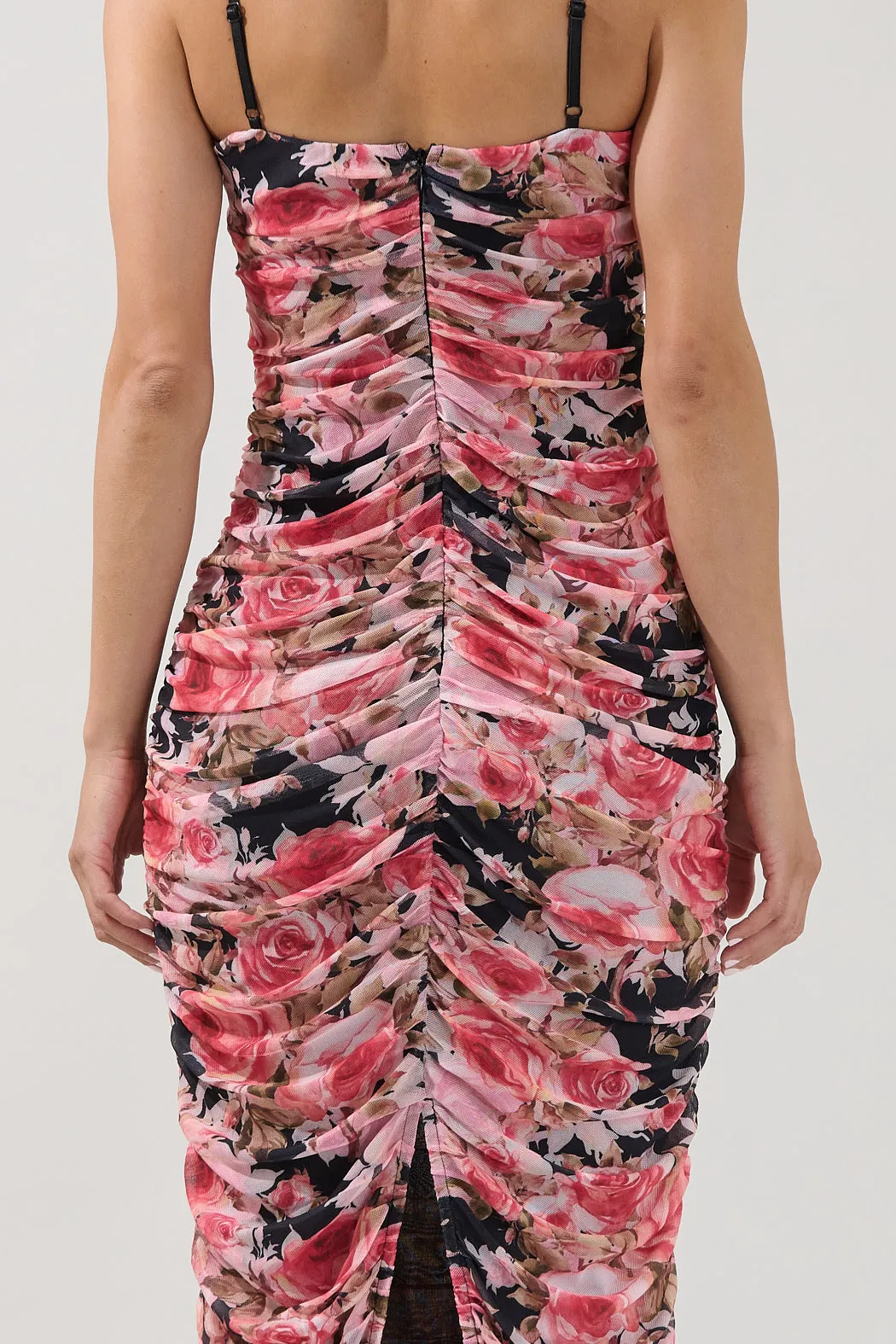 Jenna Ruched Mesh Midi Dress Floral sold by Sugarlips product image thumbnail 4