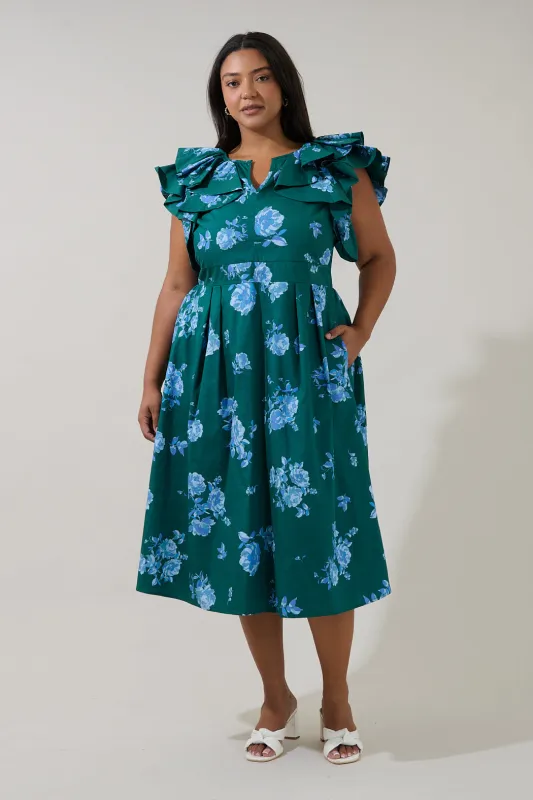 Santana Tie Back Midi Dress Denise Floral Curve made by Sugarlips