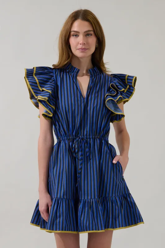 Alina Ruffle Shift Mini Dress Stripe made by Sugarlips