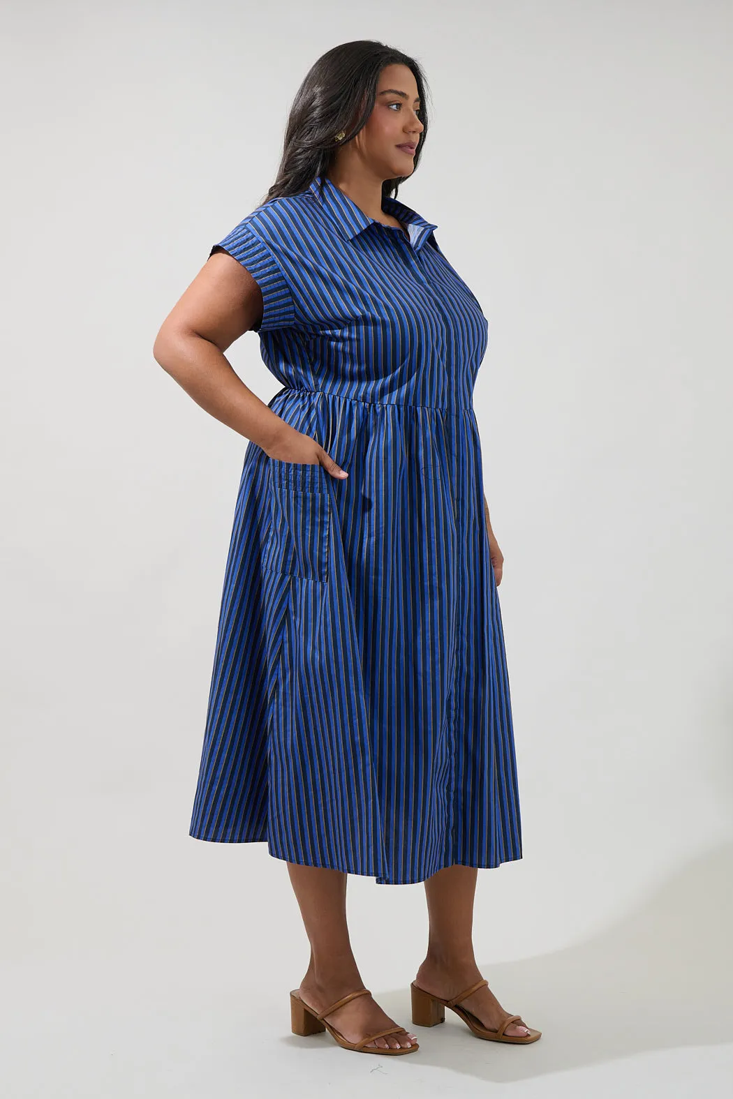 Grenola Button Up Midi Dress Stripe Curve sold by Sugarlips product image thumbnail 3