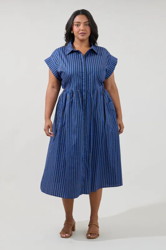 Grenola Button Up Midi Dress Stripe Curve made by Sugarlips