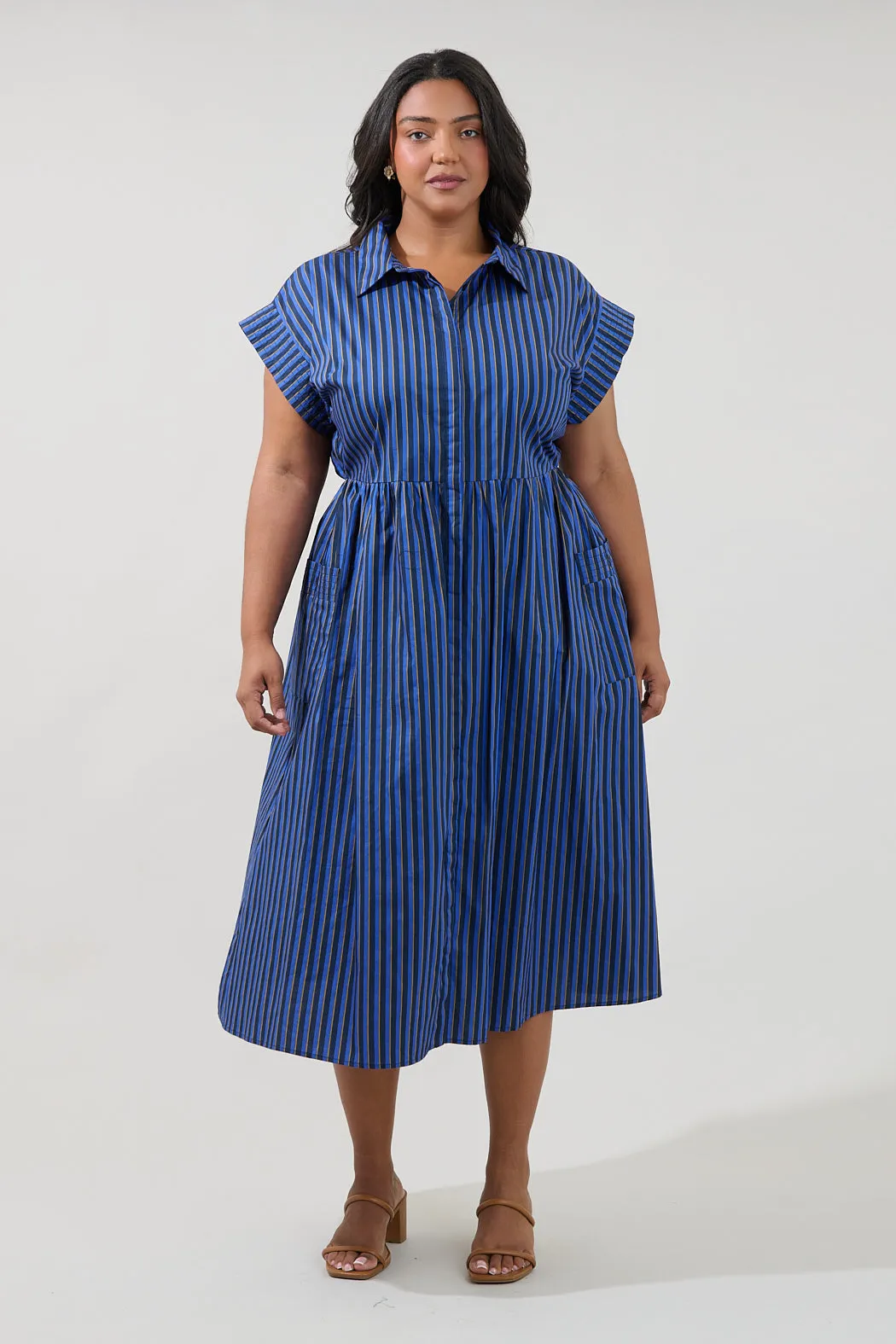 Grenola Button Up Midi Dress Stripe Curve sold by Sugarlips