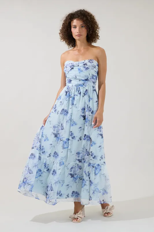 Delphinium Strapless Ruched Maxi Dress made by Sugarlips