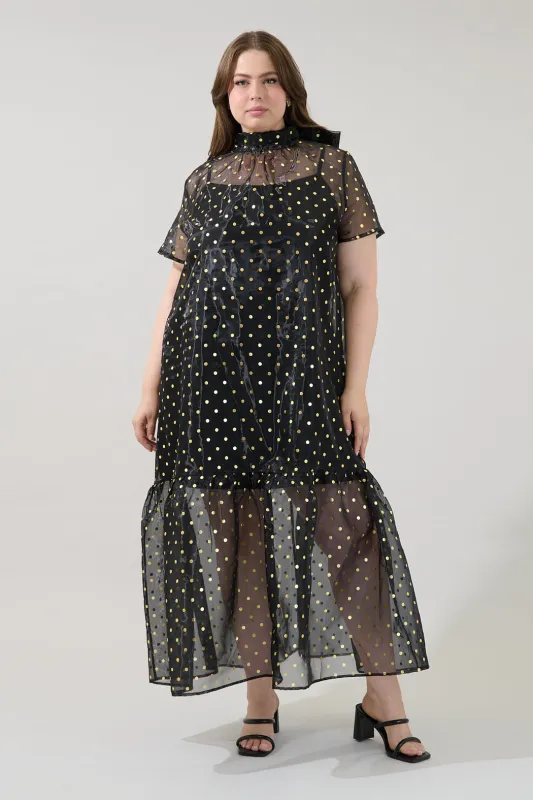 Ferris Polka Dot Dime Organza Mockneck Maxi Dress Curve made by Sugarlips