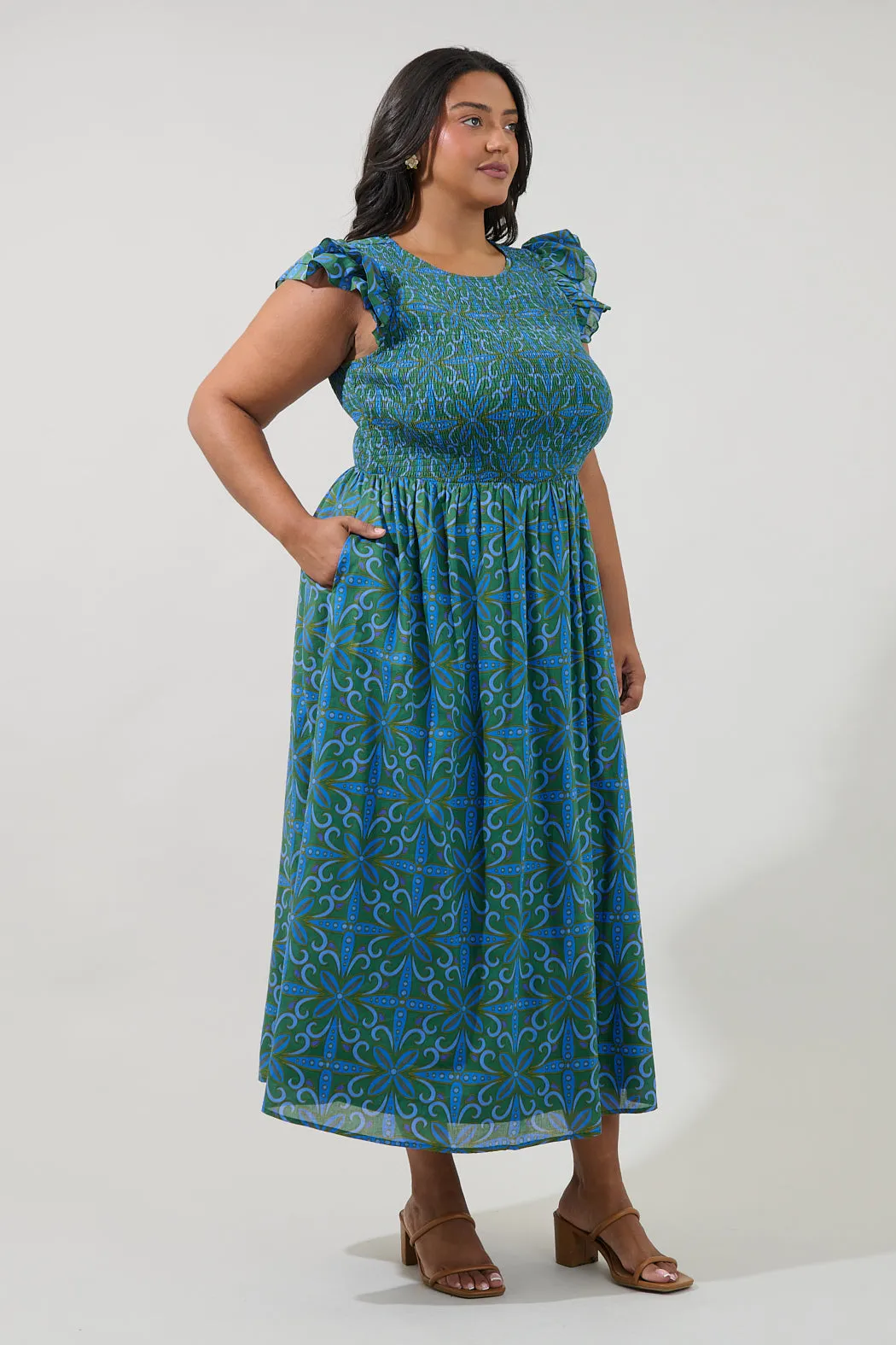 Ezme Smocked Maxi Dress Medallion Curve sold by Sugarlips product image thumbnail 3