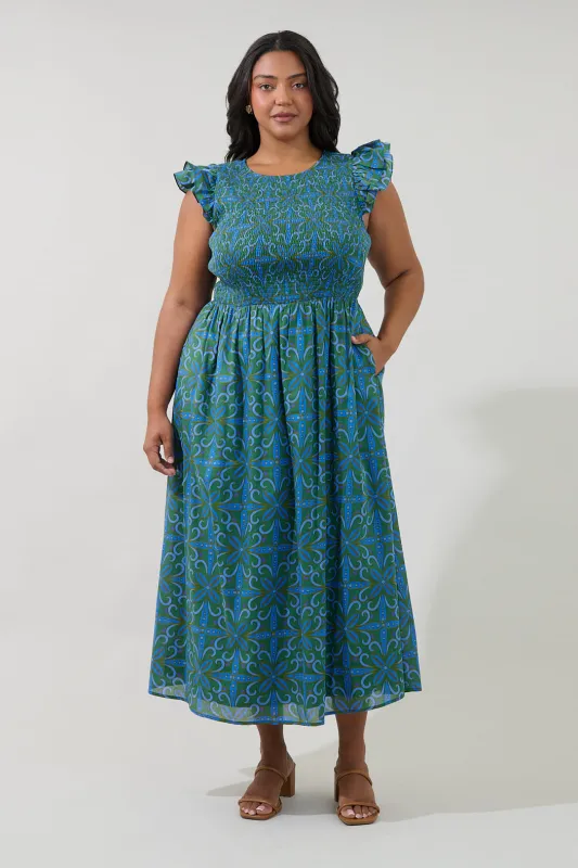 Ezme Smocked Maxi Dress Medallion Curve made by Sugarlips