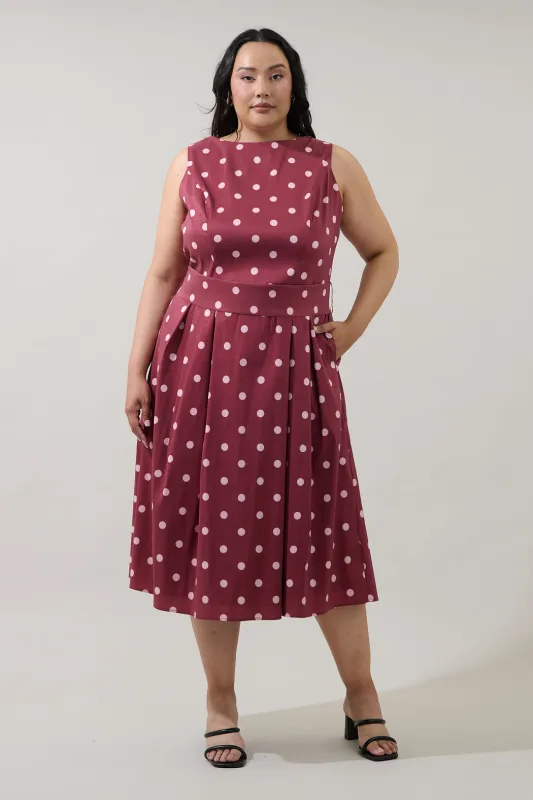 Meina Godet Midi Dress Polka Dot Curve made by Sugarlips