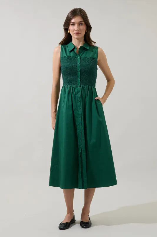 Hailey Smocked Button Down Midi Dress made by Sugarlips