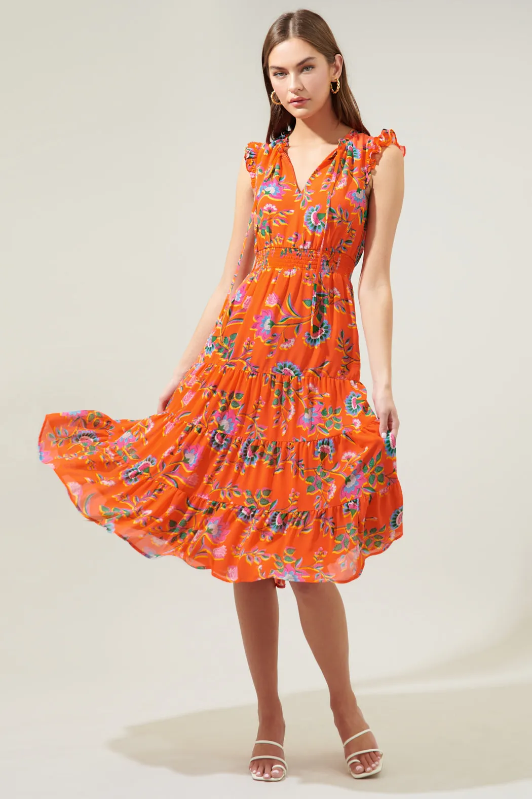 Papaya Floral Pisces Smocked Midi Dress sold by Sugarlips product image thumbnail 2