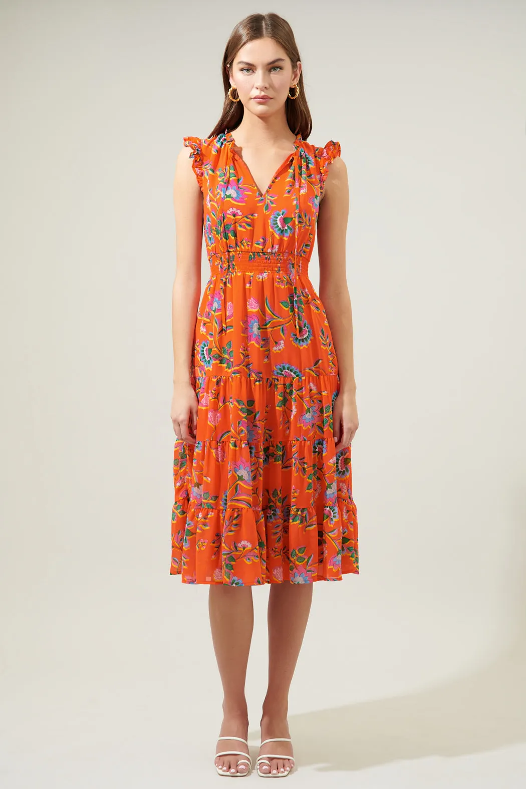 Papaya Floral Pisces Smocked Midi Dress sold by Sugarlips product image thumbnail 5