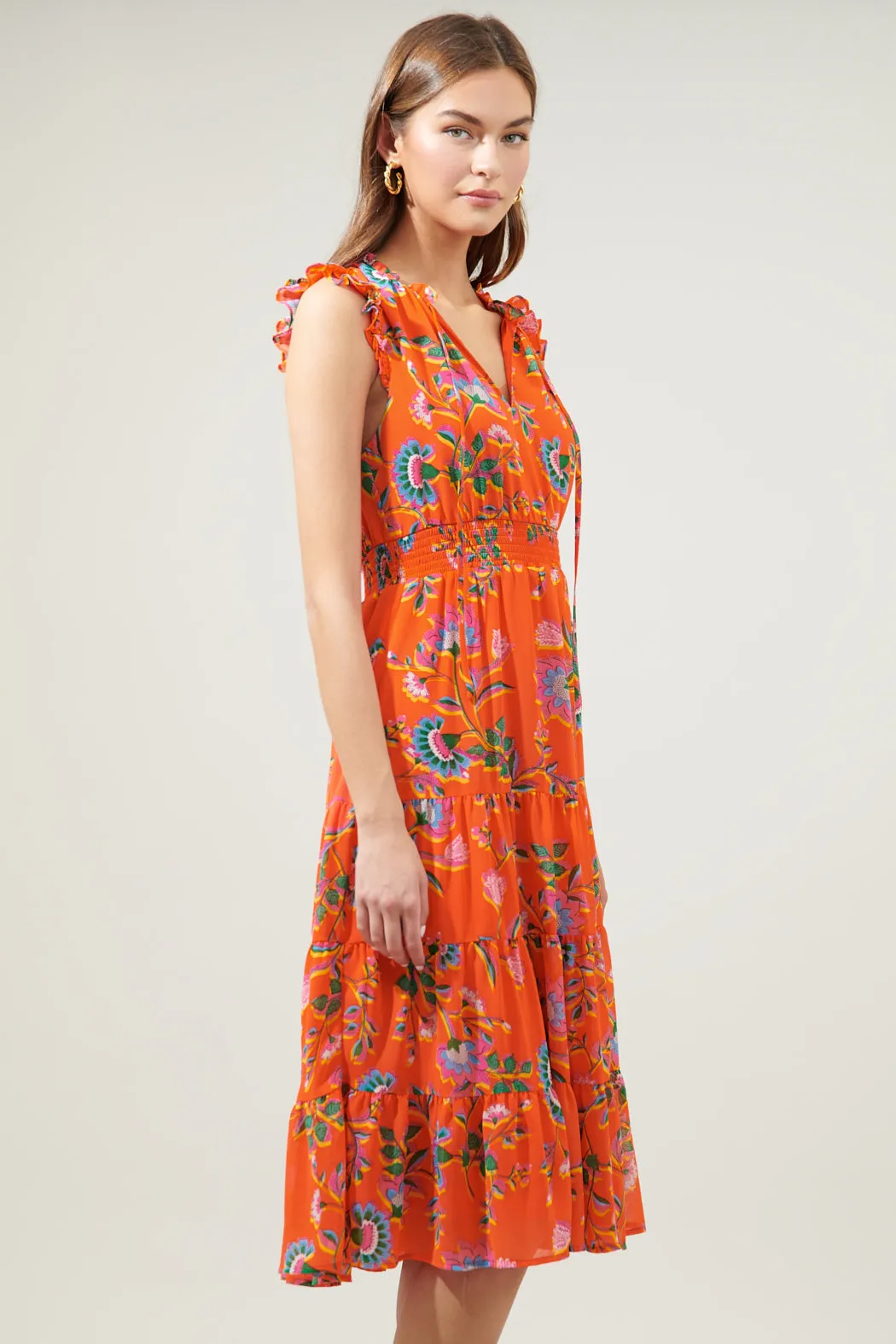 Papaya Floral Pisces Smocked Midi Dress sold by Sugarlips product image thumbnail 4