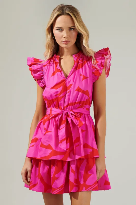 Jolene Abstract Marisol Tiered Mini Dress sold by Sugarlips