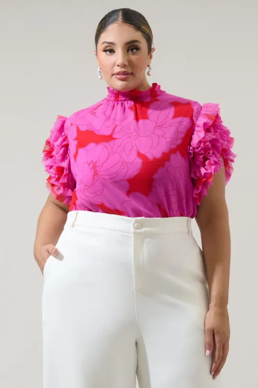 Zalea Floral Brenna Mock Neck Ruffle Blouse Curve sold by Sugarlips