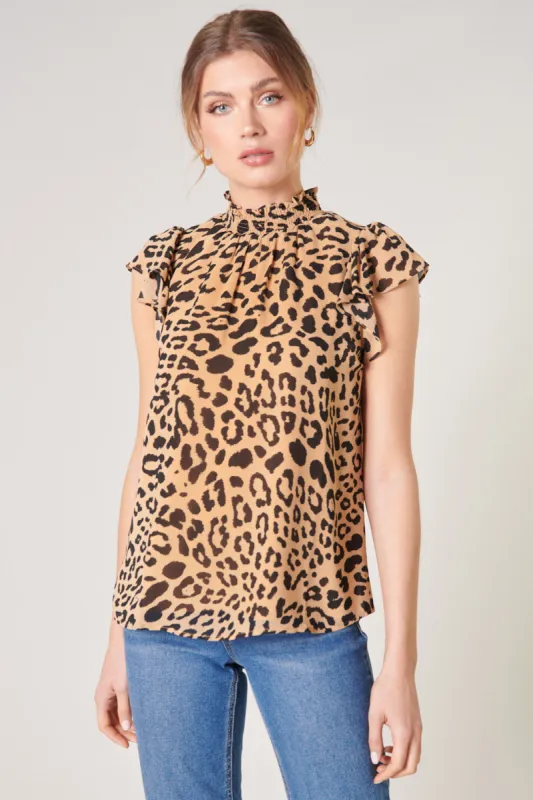 Java Leopard Sun Up Mock Neck Blouse sold by Sugarlips