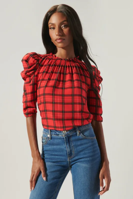 Woodland Red Plaid Drape Sleeve Top sold by Sugarlips