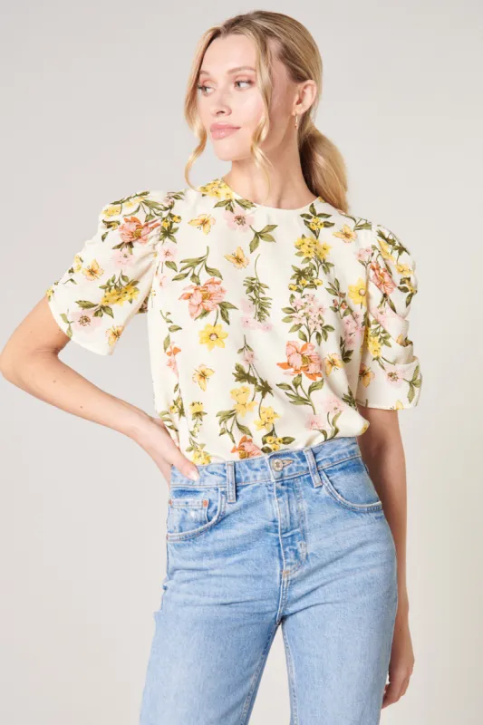 Ashlynn Floral Puff Sleeve Blouse sold by Sugarlips