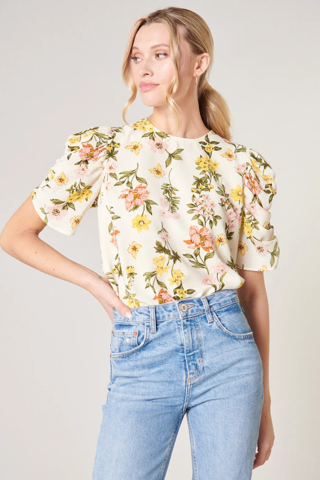 Ashlynn Floral Puff Sleeve Blouse sold by Sugarlips