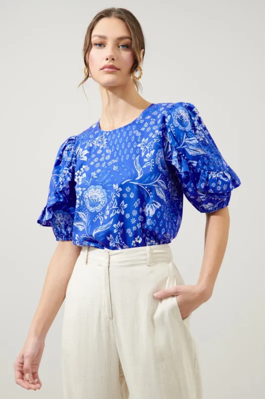 Amaya Mixed Print Mooney Ruffle Puff Sleeve Blouse sold by Sugarlips