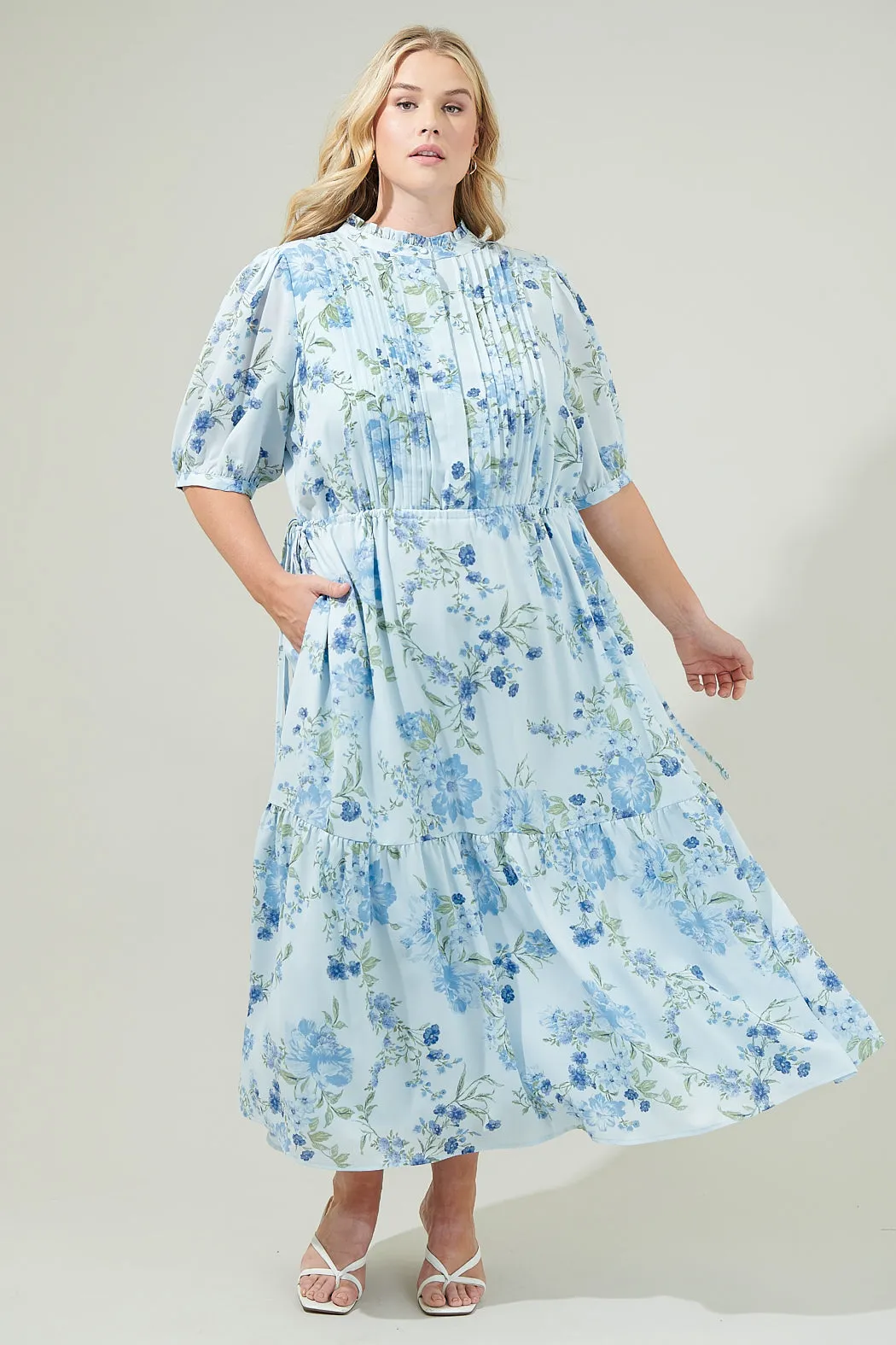Dusty Floss Floral Pleated Midi Dress Curve sold by Sugarlips