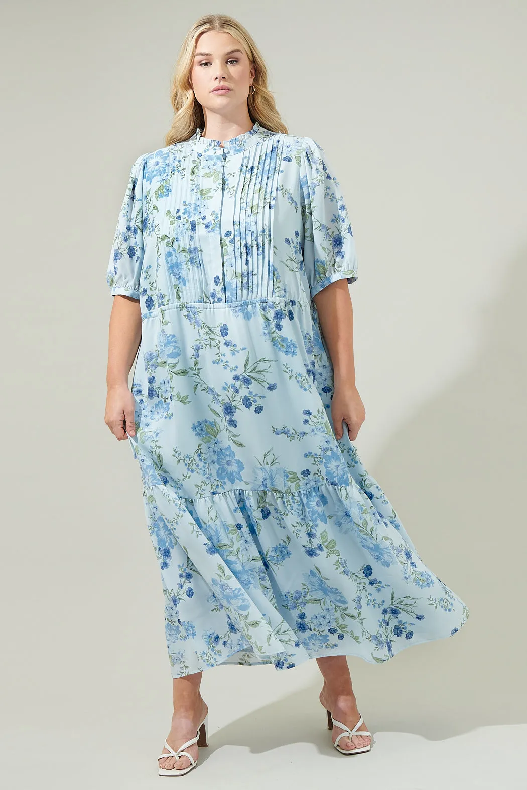 Dusty Floss Floral Pleated Midi Dress Curve sold by Sugarlips product image thumbnail 3