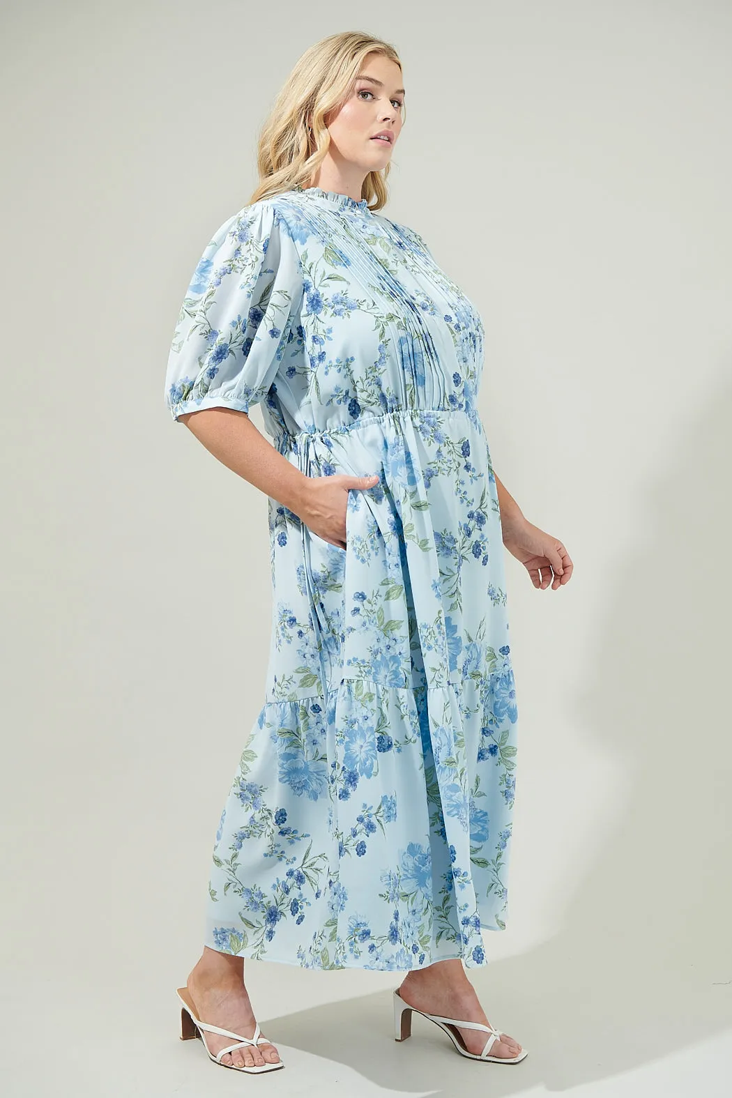 Dusty Floss Floral Pleated Midi Dress Curve sold by Sugarlips product image thumbnail 4